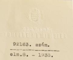 1938 M. Kir. Honvéd Vezérkar Főnökének szóló, Szálasi Ferenc. (1897-1946) ny. áll. őrnagy, politikus...