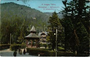 1911 Barlangliget, Höhlenhain, Tatranská Kotlina (Tátra, Magas Tátra, Vysoké Tatry); Nefelejts villa és zenepavilon / villa, music pavilion (ázott sarok / wet corner)