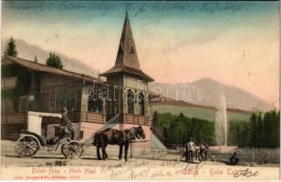 1906 Felsőhági, Visne Hagy, Vysné Hágy (Magas-Tátra, Vysoké Tatry); Étterem, szökőkút, lovaskocsi / Speisesaal / restaurant, fountain, horse-drawn carriage (fa)