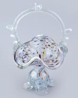 Muránói üveg kosár (virágtartó, díszváza). Anyagában színezett, hibátlan, m: 26 cm
