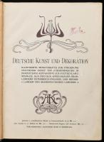 1900 Deutsche Kunst und Dekoration. IV. Jahrgang. Darmstadt, Alexander Koch. Német nyelven. Nagyon gazdag szecessziós kép- és reklámanyaggal, könyvdíszekkel illusztrált. Átkötött félvászon-kötés, kopott borítóval, sérült gerinccel, de belül jó állapotban.