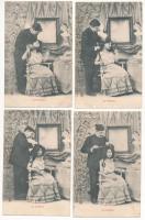 Le Coiffeur - 6 db RÉGI (1905 előtti) romantikus motívum képeslap: szerelmes páros sorozat / 6 pre-1905 romantic motive postcards: couples in love series