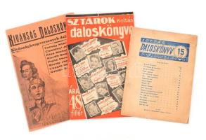 1938-1957 3 db daloskönyv: Sztárok daloskönyve, Kívánság Daloskönyv, Kottás daloskönyv 15. Tűzött papírkötés, vegyes állapotban.