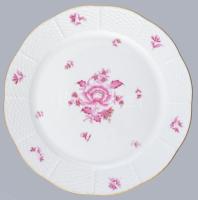 Herendi lila virág mintás lapos tányér. Kézzel festett, jelzett, néhány karccal d: 25 cm