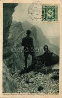 1923 Gesäuse, Blick v. d. Planspitze Nordwand g. Rosskuppengrat u. Oedstein / mountain, hikers (EK)