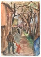 Szikora Tamás (1943-2012): Csendélet, 1961 (kétoldalas mű, hátoldalán: Sétálók, 1962). Akvarell, pap...