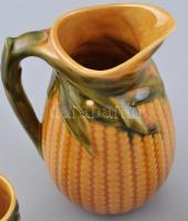Kukorica formájú boros szett, 4 személyes, kerámia, jelzés nélkül, kopásokkal, m: 7,5-18,5 cm