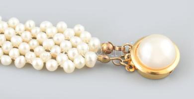 Tenyésztett gyöngy többsoros karkötő, h: 19 cm