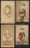 cca 1870-1890 Hölgyportrék, 4 db keményhátú fotó budapesti műtermekből, 10,5×6,5 cm