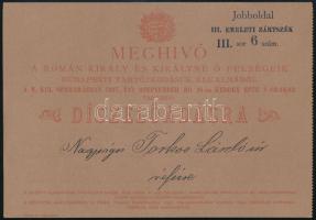 1897 Meghívó a román király és királyné Budapesten való tartózkodása alkalmából az Operaházban rendezett díszelőadásra