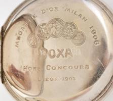 Doxa nagyméretű vasutas zsebóra, fém tokban, sérült számlappal. 8 napos, jelzett szerkezettel, hátol...