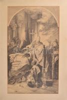 Benczúr Gyula (1844-1920) után, Jellinek jelzéssel: Szent István (Vajk) keresztelése, 1914. Tus, papír. Paszpartuban. 73x39 cm