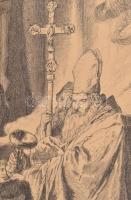 Benczúr Gyula (1844-1920) után, Jellinek jelzéssel: Szent István (Vajk) keresztelése, 1914. Tus, pap...