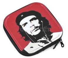 CD-tartó tok / táska, Che Guevara dombornyomott portréjával, pléh és vászon, cipzáras, újszerű állapotban, 16x16 cm