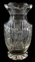Dúsan csiszolt ólomkristály váza, jelzés nélkül, hibátlan,. m: 15,5 cm