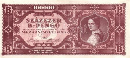 1944. 10P "V.H." T:II+ Csak egyszer hajtva! + 1946. 100.000BP T:I