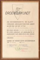 Graetz an der Mur (Graz, Ausztria), Schlaraffia oklevél díj adományozásáról, német nyelven, üvegezett fa keretben, 31x22 cm