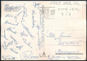 1968 Varese, az FTC labdarúgó csapata által küldött autográf képeslap / Hungarian football team FTC players autograph postcard. Szőke, Bánáti, Németh, Géczi, Horváth Branikovits, Albert, Rákosi