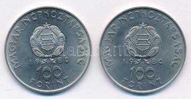 1980. 100Ft Cu-Ni "Szovjet-magyar közös űrrepülés" (2x) T:1- Adamo EM61