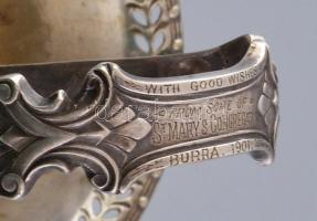 Angol reggeliző, asztalközép, jelzett, üveg tálkával, kis lepattanások, m: 20,5 cm