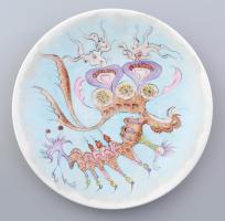 Simó József: Élővilág 1979. Avantgard porcelán tányér. egyedi, kézzel festett, jelzett, hibátlan. 25 cm