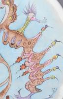 Simó József: Élővilág 1979. Avantgard porcelán tányér. egyedi, kézzel festett, jelzett, hibátlan. 25...