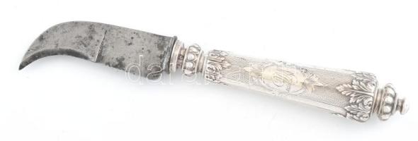 Ezüst (Ag) nyelű brüsszeli gesztenye vágó, jelzett, h: 17 cm (Gyűjtői ritkaság!!!)