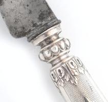 Ezüst (Ag) nyelű brüsszeli gesztenye vágó, jelzett, h: 17 cm (Gyűjtői ritkaság!!!)