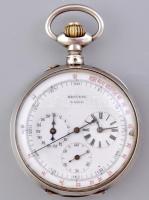 Ezüst (Ag) tokos Breventé S.G.D.G. stopperes, kronográfos óra, működik, kis számlap sérüléssel, jelzett, d: 50mm