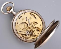 Ezüst (Ag) tokos Breventé S.G.D.G. stopperes, kronográfos óra, működik, kis számlap sérüléssel, jelz...