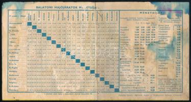 1955 MAHART balatoni és Duna-tiszai hajójáratok menetrend, ázásnyomokkal, kis lyukakkal