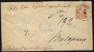 1874 Réznyomat 2 x 5kr 5kr díjjegyes borítékon ajánlott levélként / 2 x Mi 10 on PS cover registered, KECSKEMÉT - Budapest