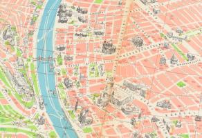 Budapest belterülete, perspektivikus ábrázolás, rajzolta: Kiss László, Biczó Tamás, 68×90 cm