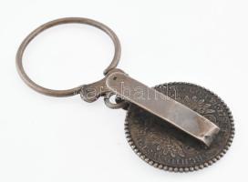 Ezüst (Ag) házmester kulcstartó. Érme díszítéssel. H: 10,5 cm, jelzett, nettó: 50g