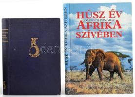 2 db Afrika témájú könyv: Schweinfurth, Georg: Afrika szívében. Ford.: Halász Gyula. Világjárók - Utazások és kalandok. Bp., é.n. (cca 1927-1928), Franklin-Társulat. Szövegközi és egészoldalas, fekete-fehér illusztrációkkal. Kiadói aranyozott egészvászon-kötés, az elülső szennylap szakadt, egyébként jó állapotban. + Somssich Pongrác: Húsz év Afrika szívében. Bp., 1990, Mezőgazdasági Kiadó. Kiadói kartonált papírkötés.