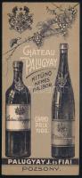 cca 1900 Chateau Palugyay, Nemes fajbor Palugyay J. és Fiai, Pozsony, reklámos litografált számolócédula, 14x6,5 cm