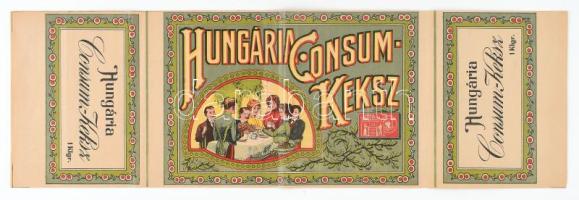 Hungária Consum-Keksz címke, hajtott, hátoldalán ceruzás ráírással