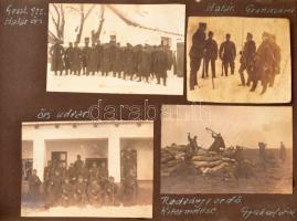 cca 1916-1929 Régi fotóalbum, beragasztott, feliratozott fotókkal, köztük katonai fotók: olasz kasté...