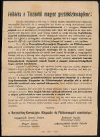 cca 1920 Felhívás a Tiszántúl magyar gazdaközönségéhez! A Keresztény-Keresztyén Kisgazda- és Földmívespárt politikai röplapja, rajta: nagyatádi Szabó István, Rubinek Gyula, Mayer János, sokorópátkai Szabó István neveivel, hajtott, a hátoldalán ceruzás jegyzetekkel, 28x21 cm