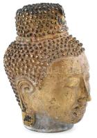 Buddha fej, bronz, kopásokkal, m: 15 cm
