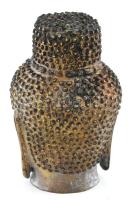Buddha fej, bronz, kopásokkal, m: 15 cm