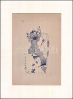 Kolozsváry László (?-): Fantázia fej (szürrealista rajz), 1969. Tus, karton. Jelzett. Paszpartuban. 22×11 cm