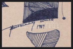 Kolozsváry László (?-): Fantázia fej (szürrealista rajz), 1969. Tus, karton. Jelzett. Paszpartuban. ...