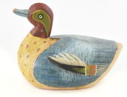 2db madár figura, faragott fa és gyékény, kézzel festett, m: 13-18 cm