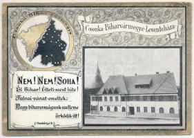 1928 Berettyóújfalu, Csonka-Bihar vármegye Levente háza és saját kiadása. Nem! Nem! Soha! (Nadányi Z.) Art Nouveau irredenta (EK)