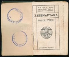 1916 A Pátria Irod. Vállalat zsebnaptára, feljegyzésekkel, csendőrzászlóalj bélyegzéssel