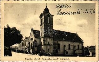 1937 Vasvár, Szent Domonkos rendi templom, piac, autó (EK)