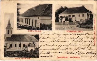 1903 Súr, Suúr; Katolikus templom és iskola, Főerdész lakás. Fülöp Antal esperes plébános kiadása (EK)