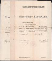 cca 1910-1943 14 db vegyes okmány tétel: bizonyítványok (Kisszállási Uradalom Rt.; X. ker zeneconcer...