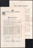 cca 1910-1943 14 db vegyes okmány tétel: bizonyítványok (Kisszállási Uradalom Rt.; X. ker zeneconcer...